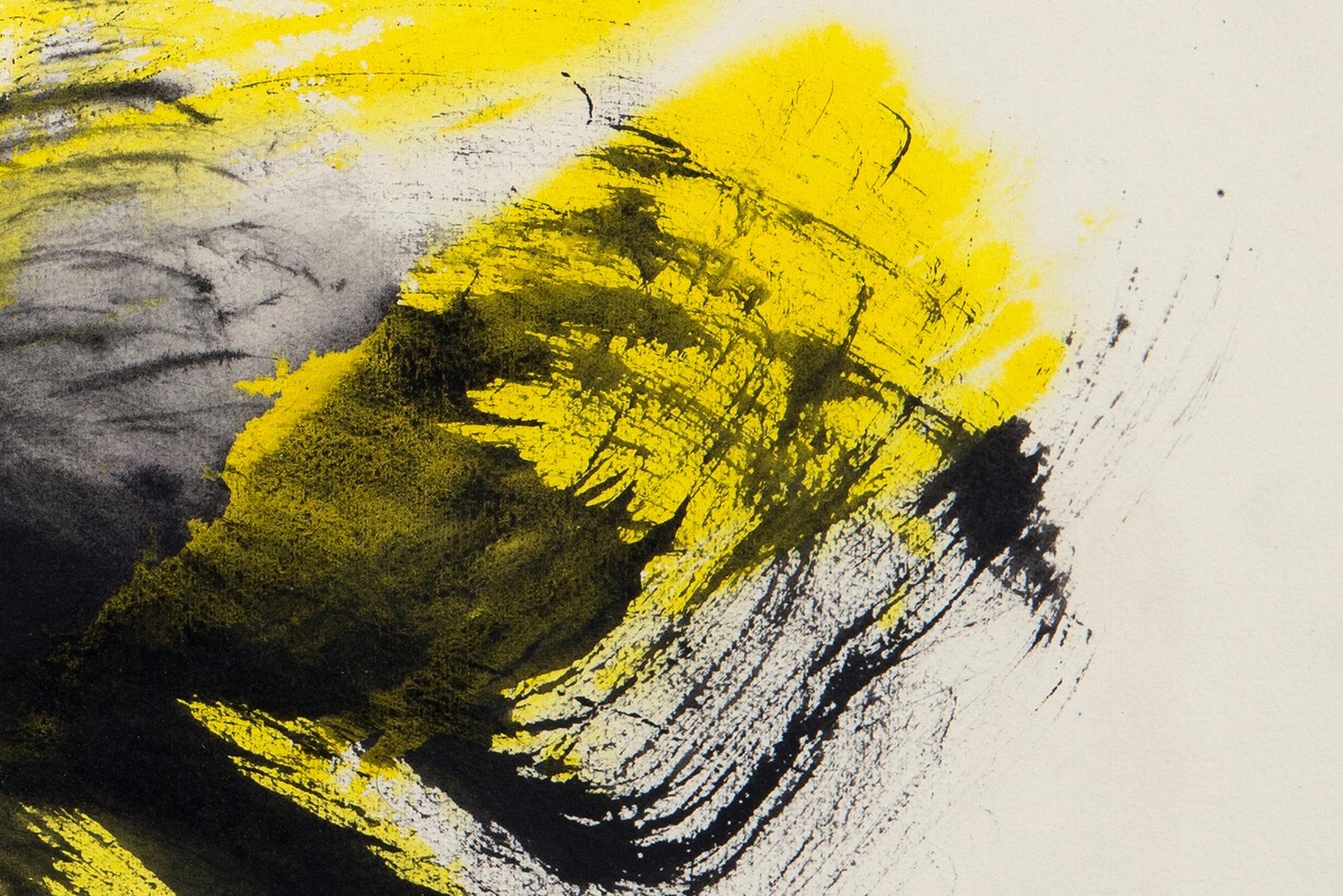 Cette œuvre sur papier de Cleve Gray est ravissante en personne - délicate et pourtant singulière et attirante.  Encadré dans un cadre en bois neuf lavé en blanc avec passe-partout blanc et plex. 
Toutes les 
