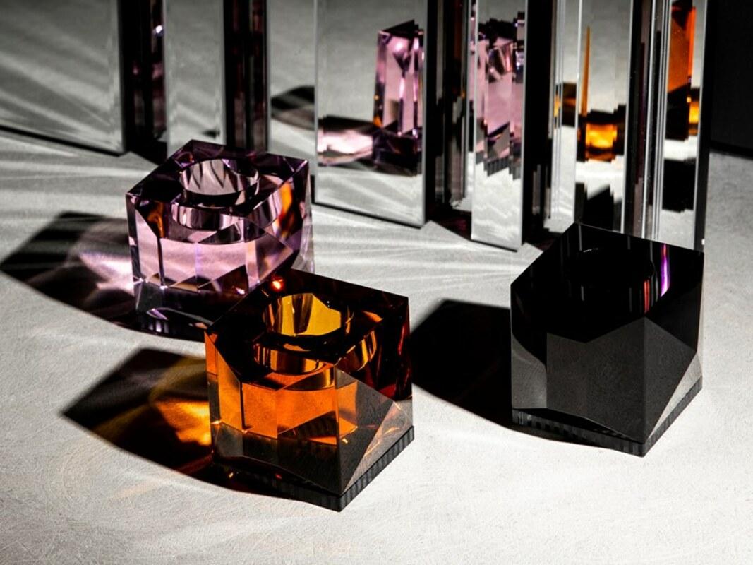 Danish Cleveland Crystal T-Light Holder, Handsculpted Contemporary Crystal For Sale