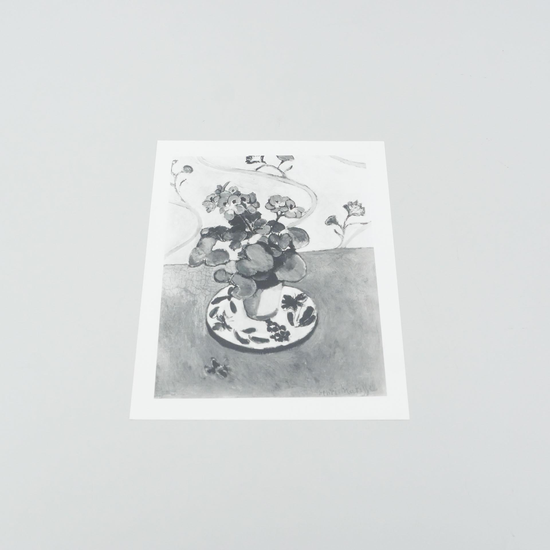 Black and white photography of henri matisse 'Geraniums', by Cleveland Museum of Art from 1993.

In original condition, with minor wear consistent with age and use, preserving a beautiful patina.

Materials:
Paper

Dimensions:
D 0.2 cm x W
