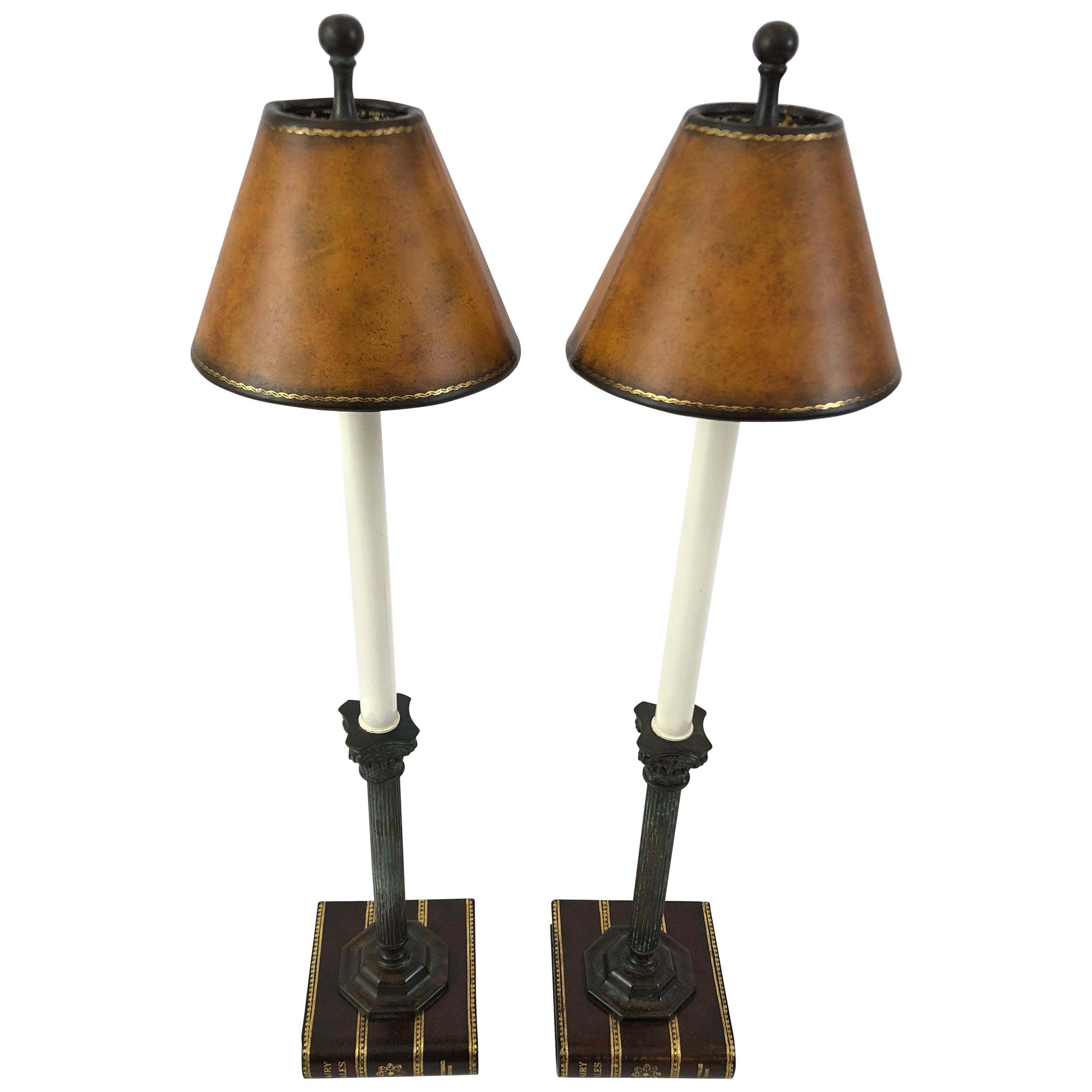 Clever Pair of Maitland-Smith Trompe L'oeil Book and Column Table Lamps
