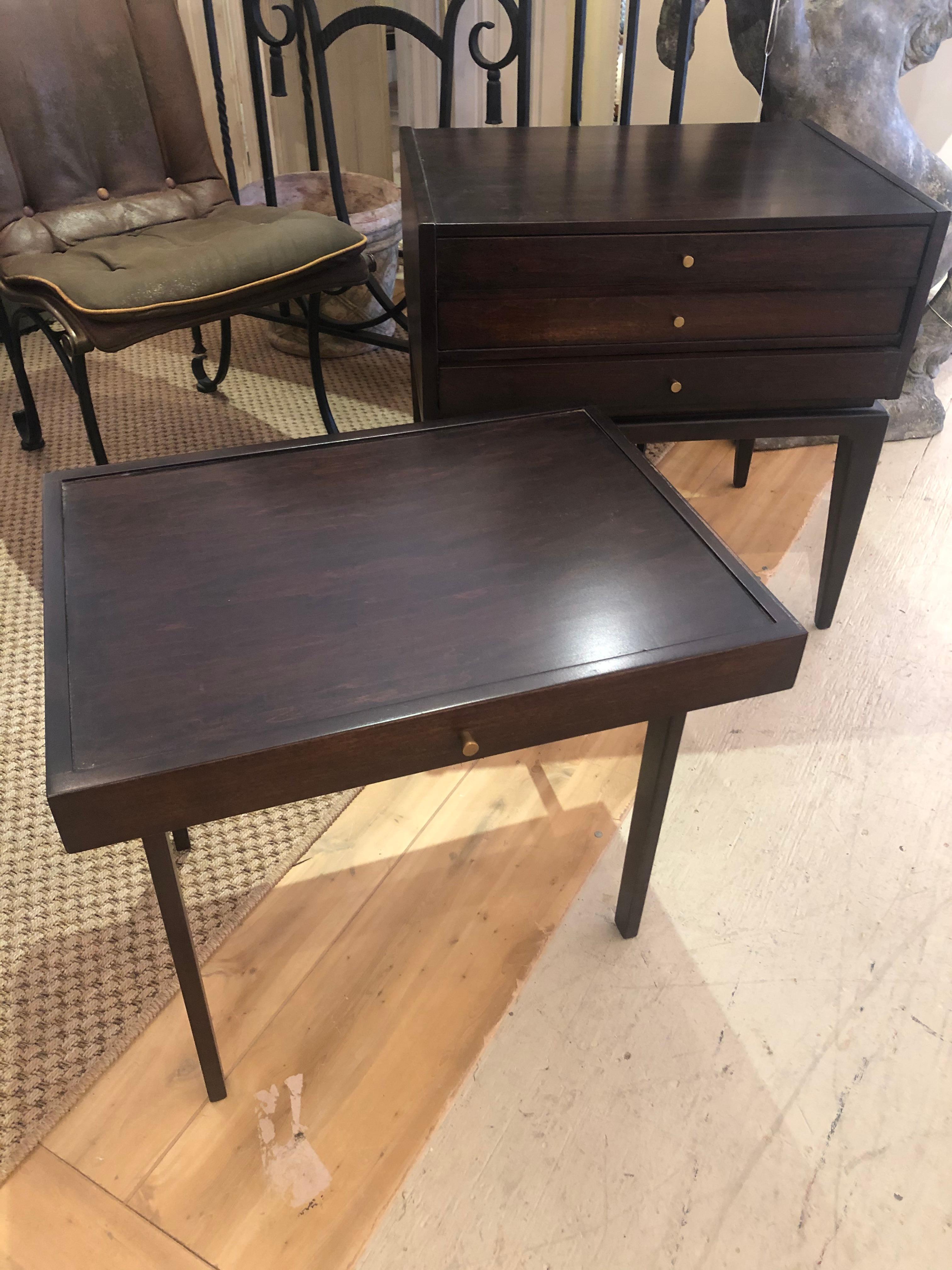 Clever Pair of Mid-Century Modern End Tables with Hidden Collapsible Tea Tables For Sale 5