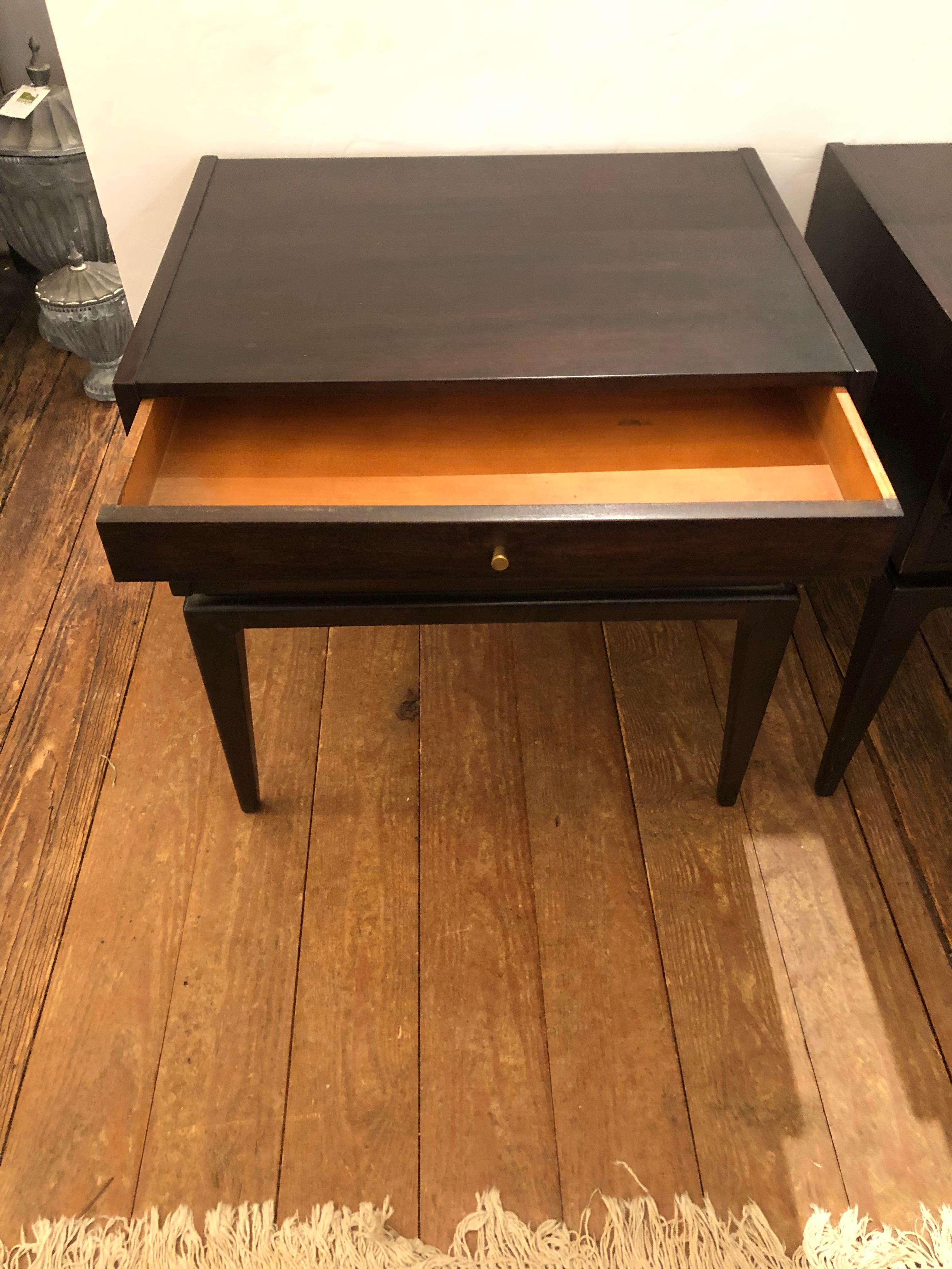Clever Pair of Mid-Century Modern End Tables with Hidden Collapsible Tea Tables For Sale 9