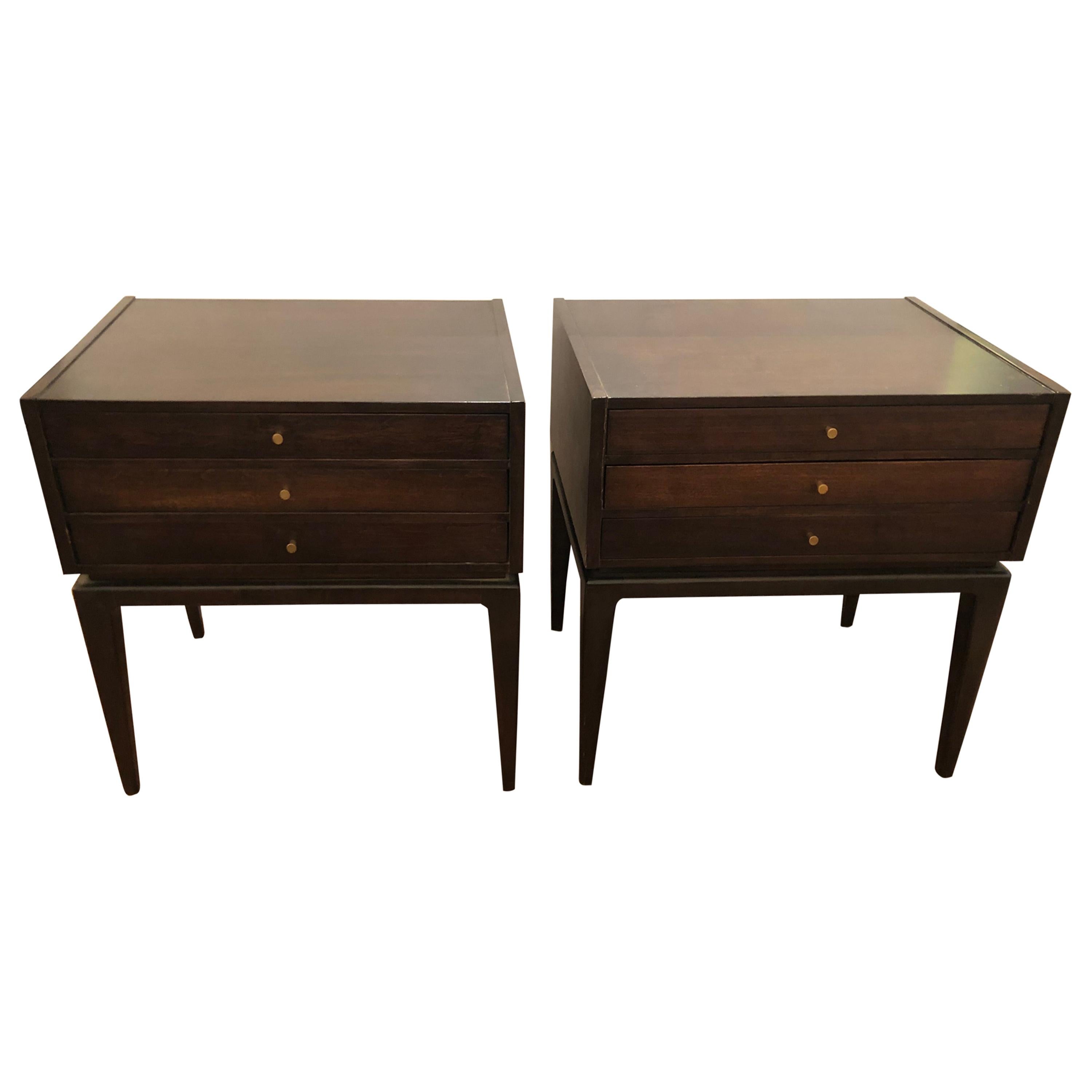 Clever Pair of Mid-Century Modern End Tables with Hidden Collapsible Tea Tables For Sale
