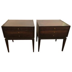 Clever Pair of Mid-Century Modern End Tables with Hidden Collapsible Tea Tables