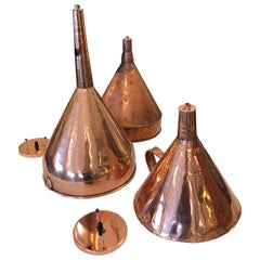 Clever Trio of Antique Copper Funnel Light Pendants