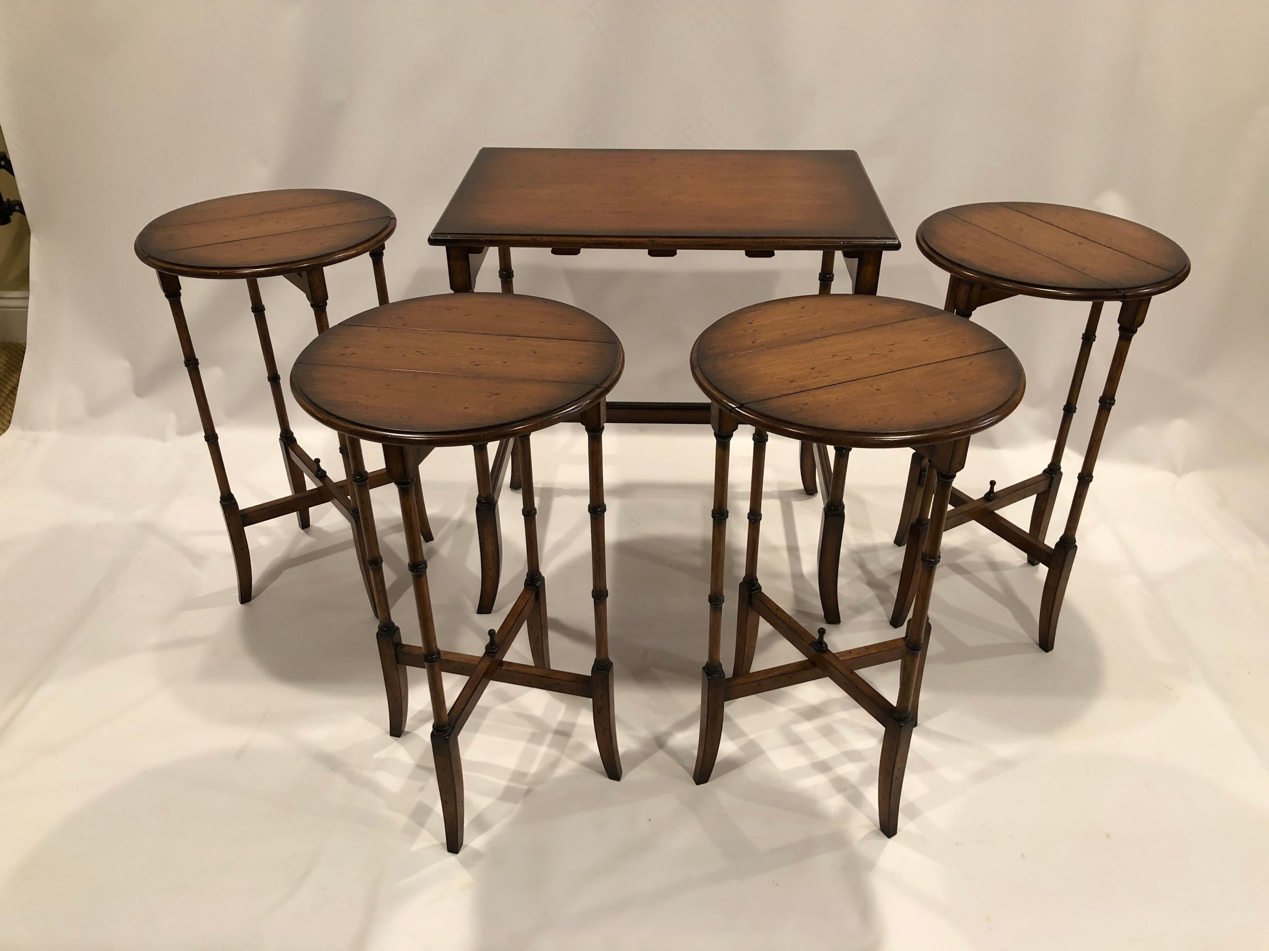Contemporary Cleverly Designed Theodore Alexander Nesting Tables with 4 Hidden Round Tables For Sale