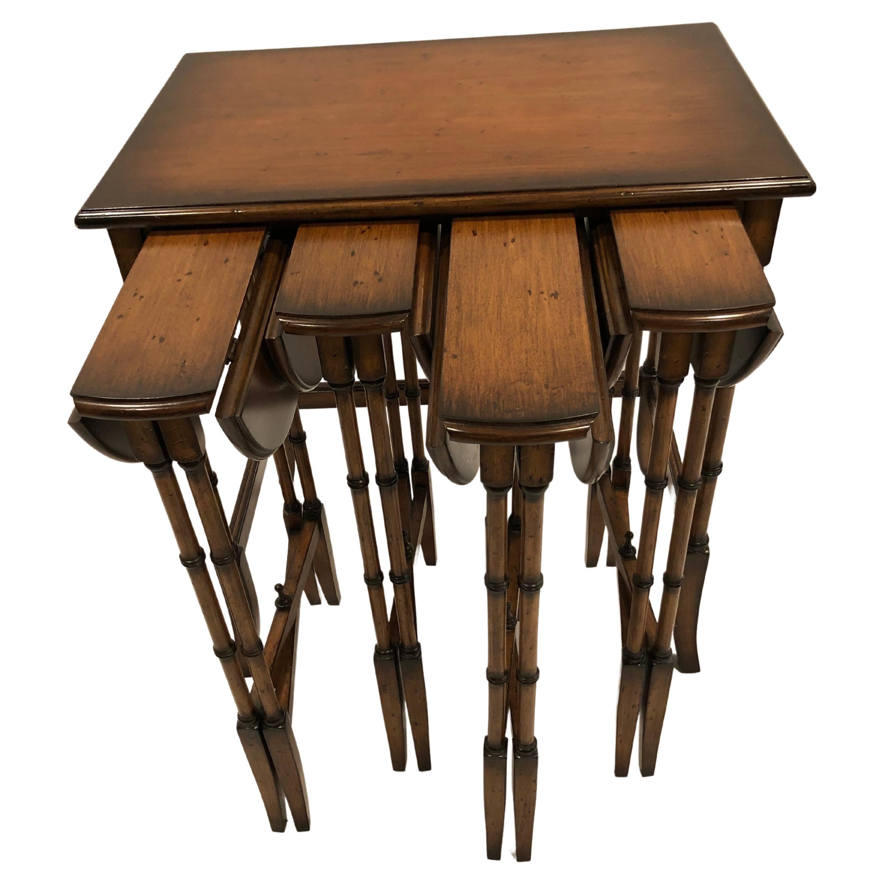 Cleverly Designed Theodore Alexander Nesting Tables with 4 Hidden Round Tables For Sale