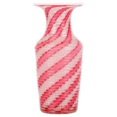 Clichy French Latticinio Pink Ribbon Patterned Glass Vase
