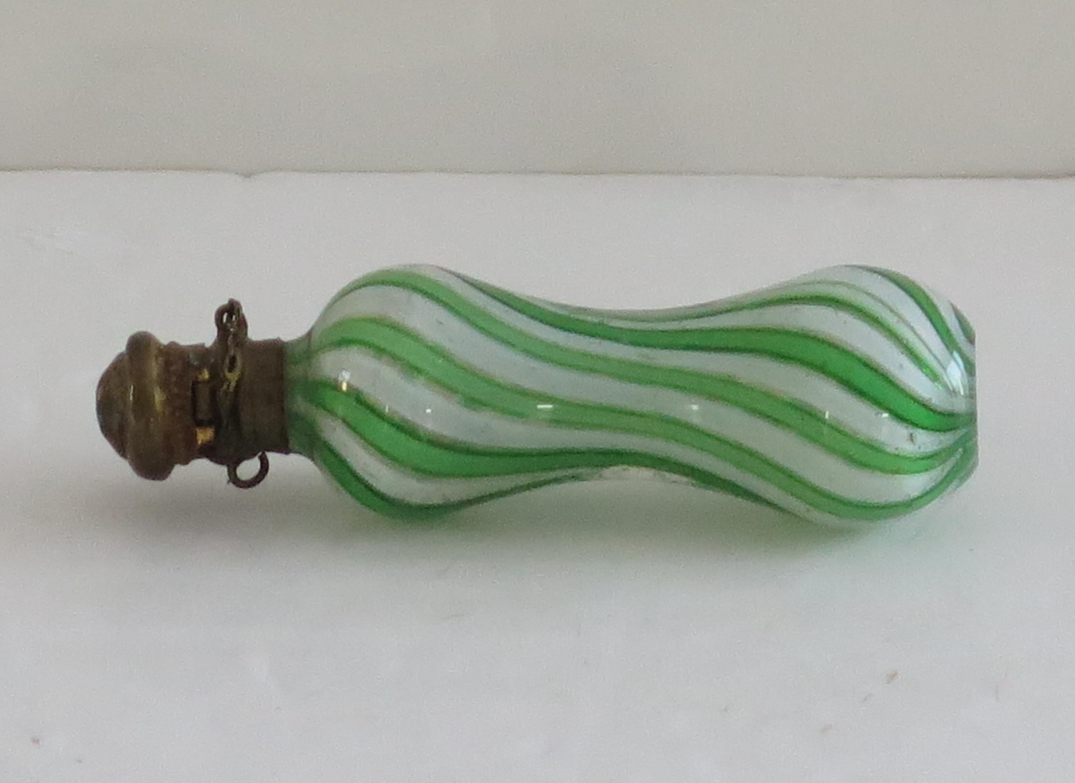 Victorian Clichy Glass Scent or Perfume Bottle Waisted Latticino Spiral, French Ca 1850 For Sale