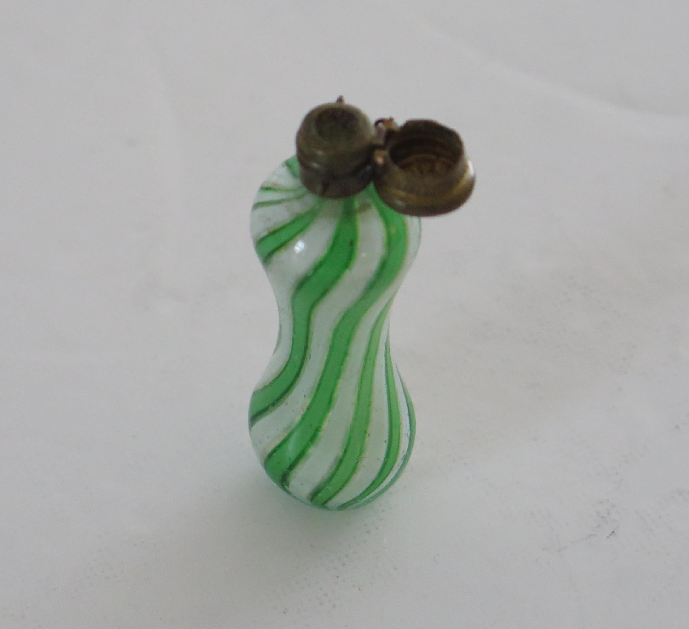 Clichy Glass Scent or Perfume Bottle Waisted Latticino Spiral, French Ca 1850 In Good Condition In Lincoln, Lincolnshire