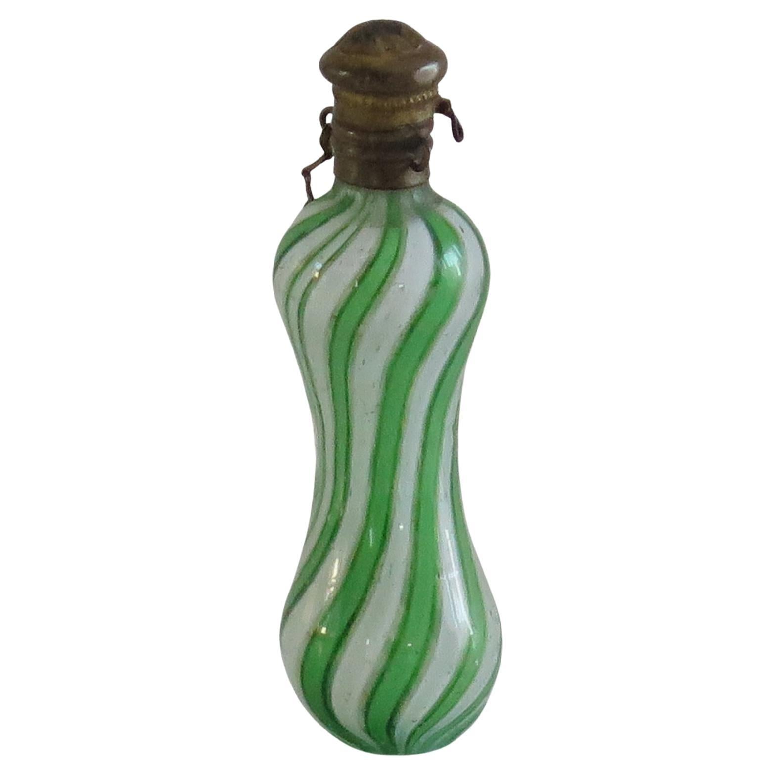 Clichy Glass Scent or Perfume Bottle Waisted Latticino Spiral, French Ca 1850