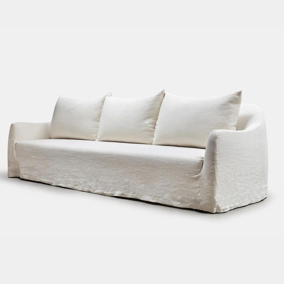 With its rounded curves and comfortable back cushions, the Clichy sofa is both timeless and elegant. 

The sofa is customizable, made to order, and we offer a variety of sizes and fabric and colour options in 100% linen or 100% hemp, with either