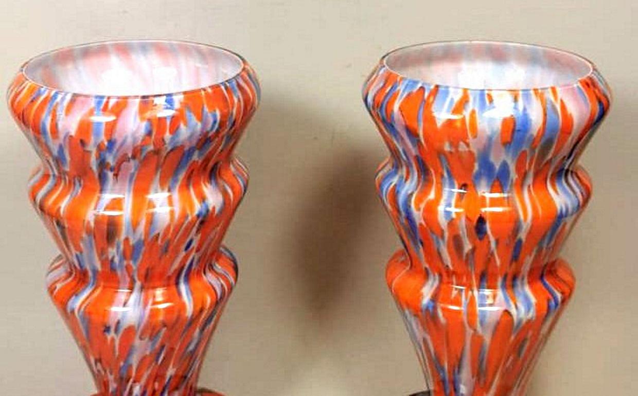 Mid-Century Modern Clichy Manifacturing French Pair of Colored Opaline Glass Vases For Sale