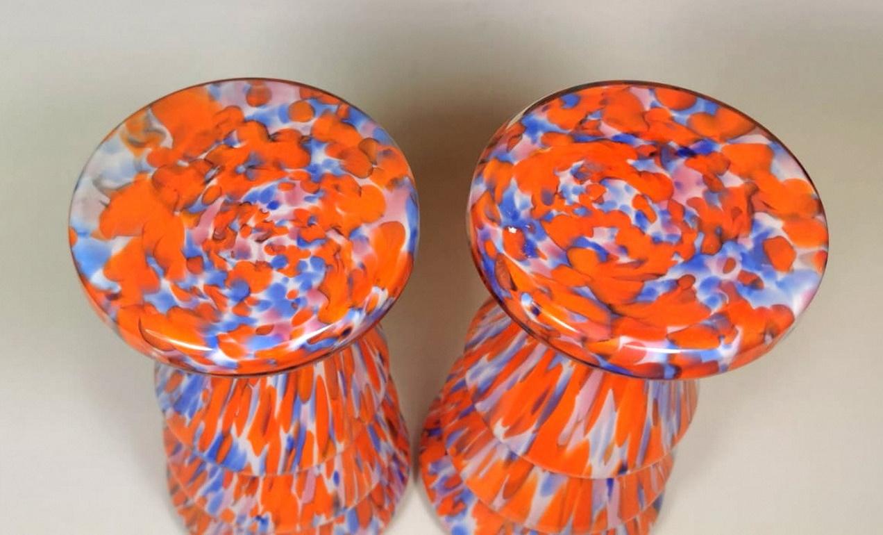 Clichy Manifacturing French Pair of Colored Opaline Glass Vases 1