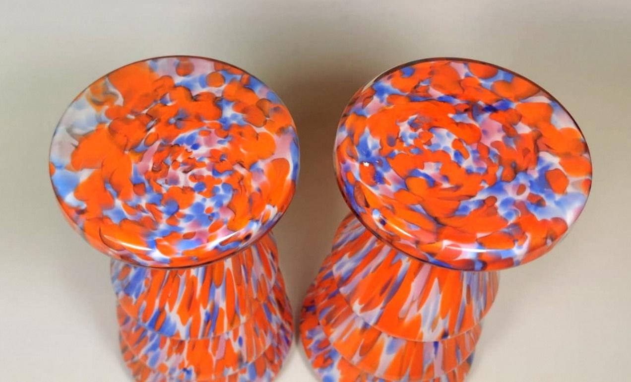 Clichy Manifacturing French Pair of Colored Opaline Glass Vases For Sale 1