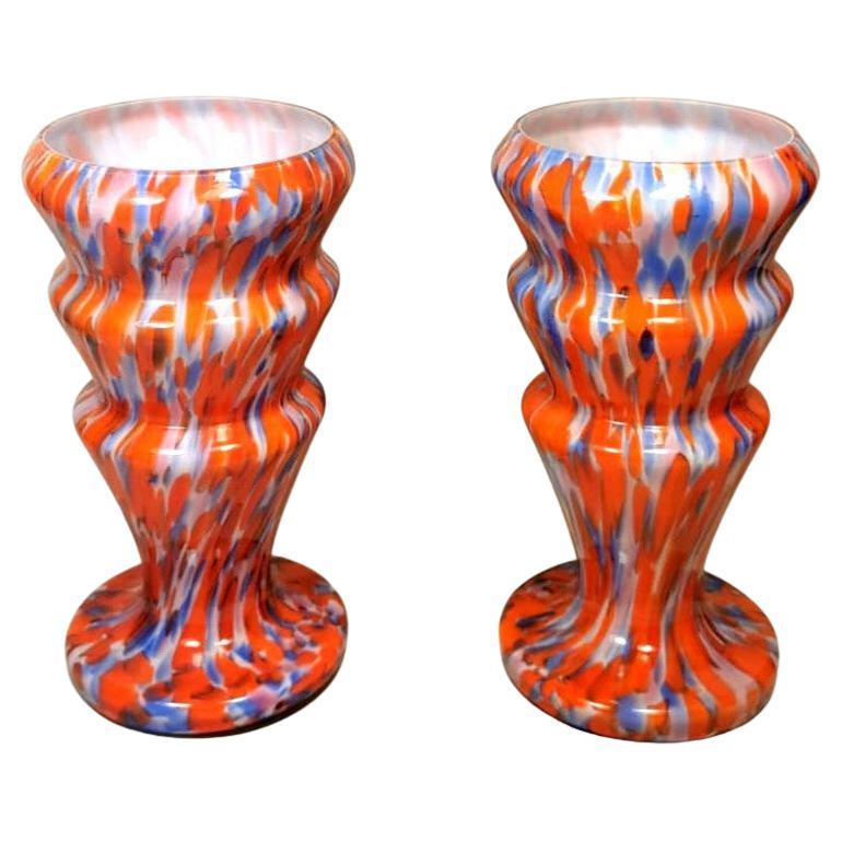 Clichy Manifacturing French Pair of Colored Opaline Glass Vases For Sale