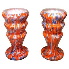 Clichy Manifacturing French Pair of Colored Opaline Glass Vases