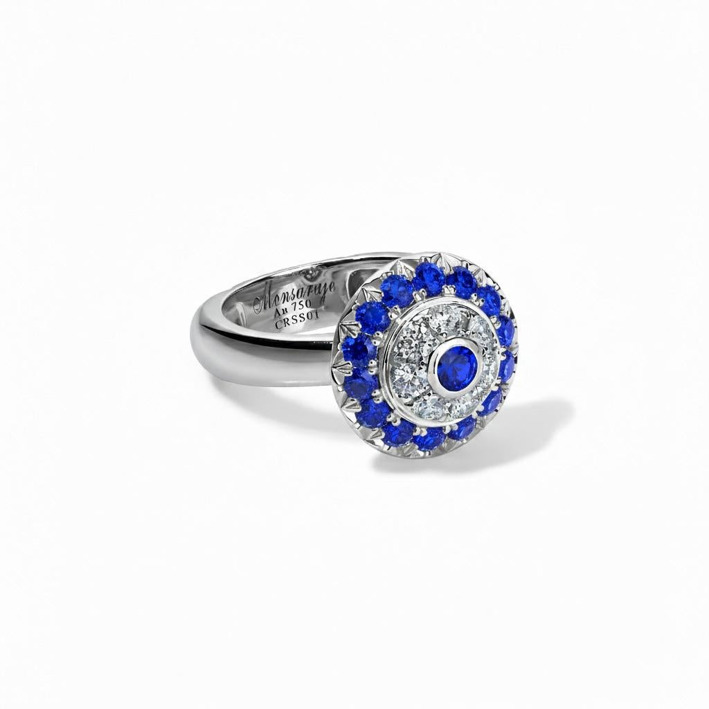 Taille brillant Bague Click à diamant et saphir bleu en vente