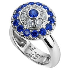 Click Diamond and Blue Sapphire Cluster Ring