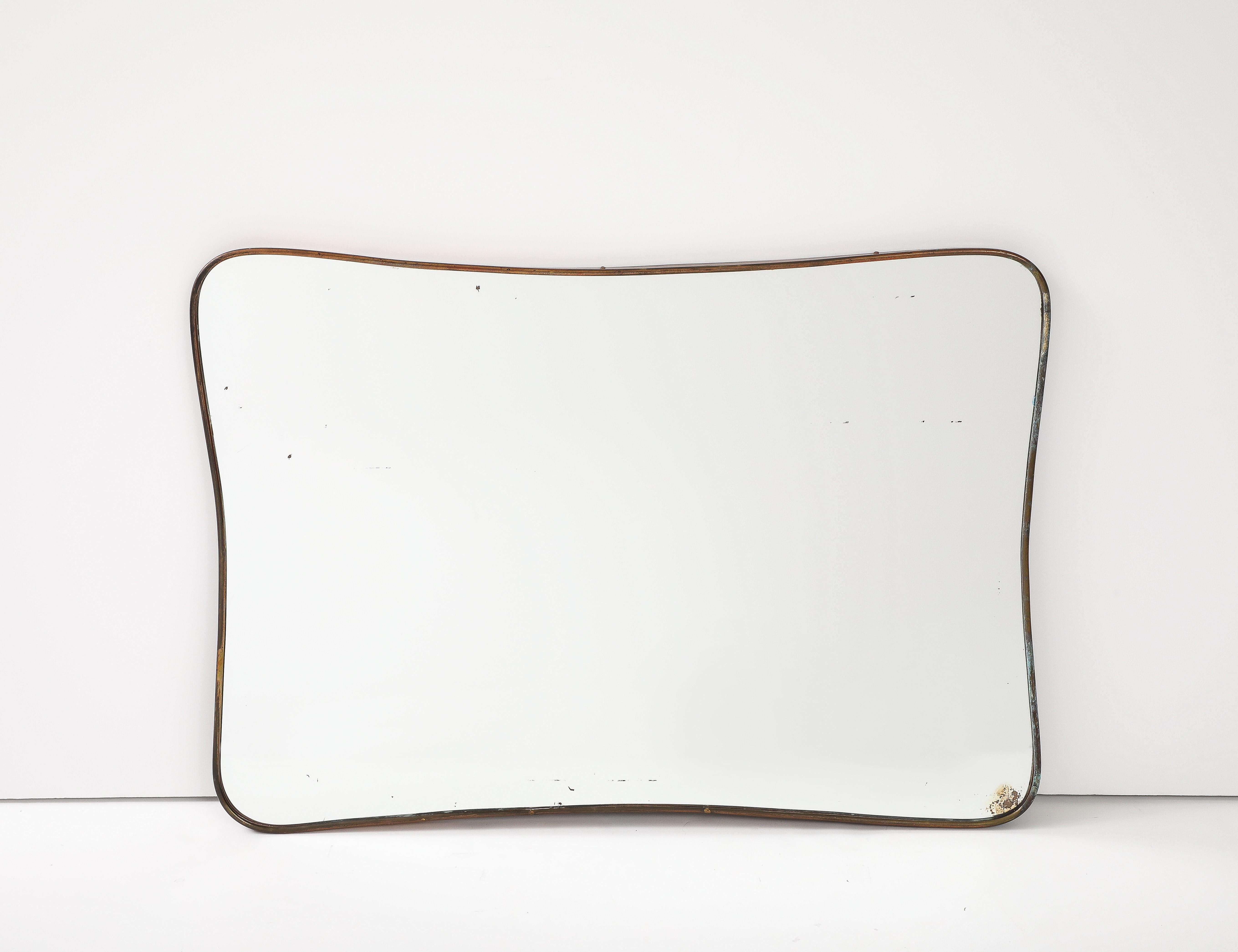 Horizontal Modernist Mirror in the Style of Gio Ponti, Italy, c. 1960
Brass, Glass

H: 24 D: 1 W: 33 in.