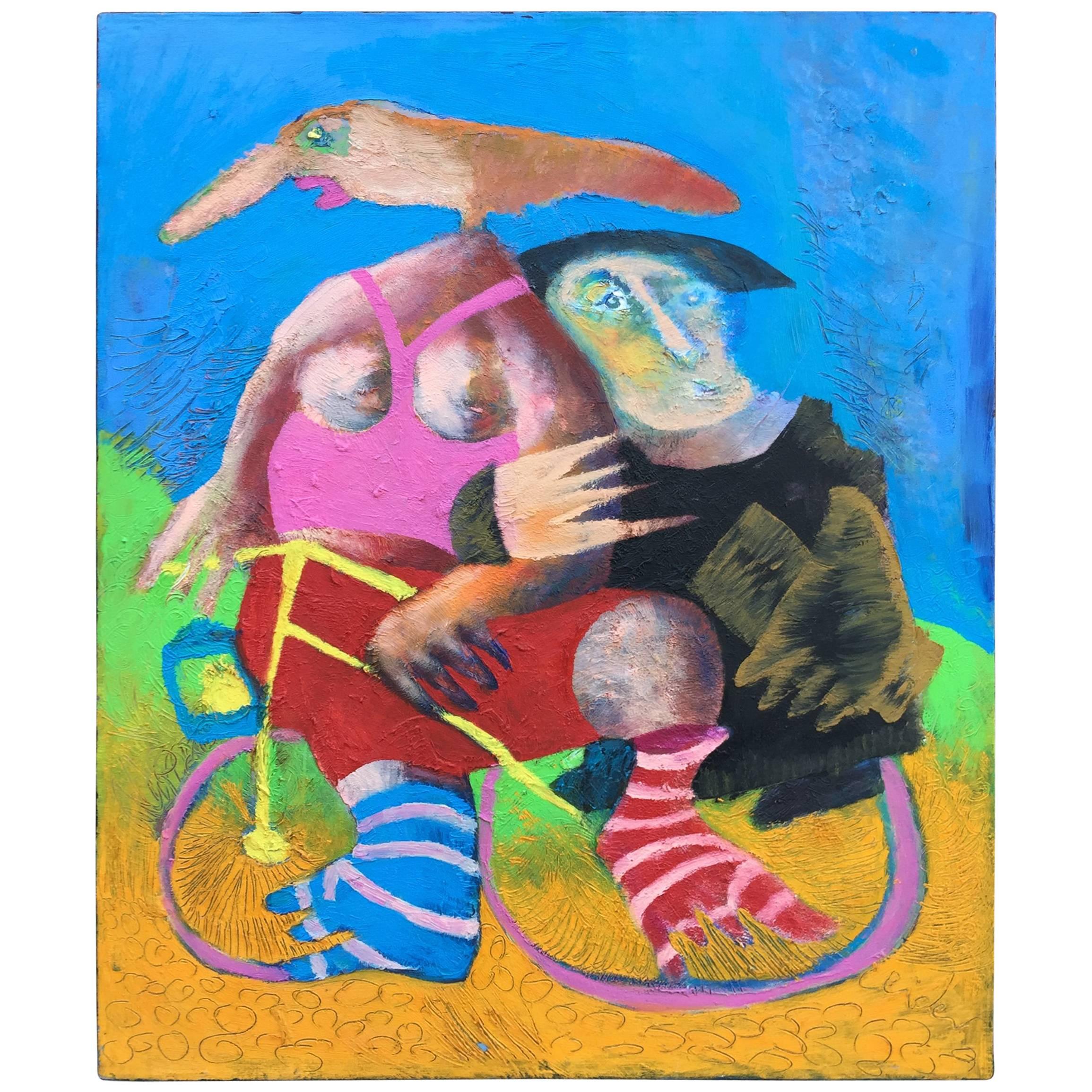 Clider, "Dame à vélo", Acrylic on Canvas Signed
