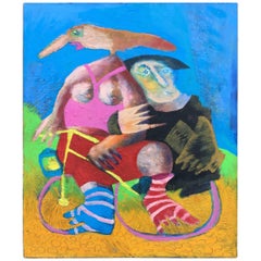 Clider, "Dame à vélo", Acrylic on Canvas Signed