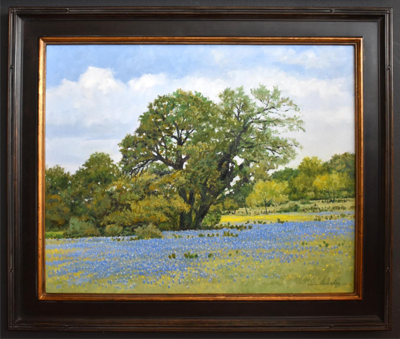 CLIFF CAVIN Landscape Painting - "SPRINGTIME BLUES" TEXAS BLUEBONNET  TEXAS HILL COUNTRY