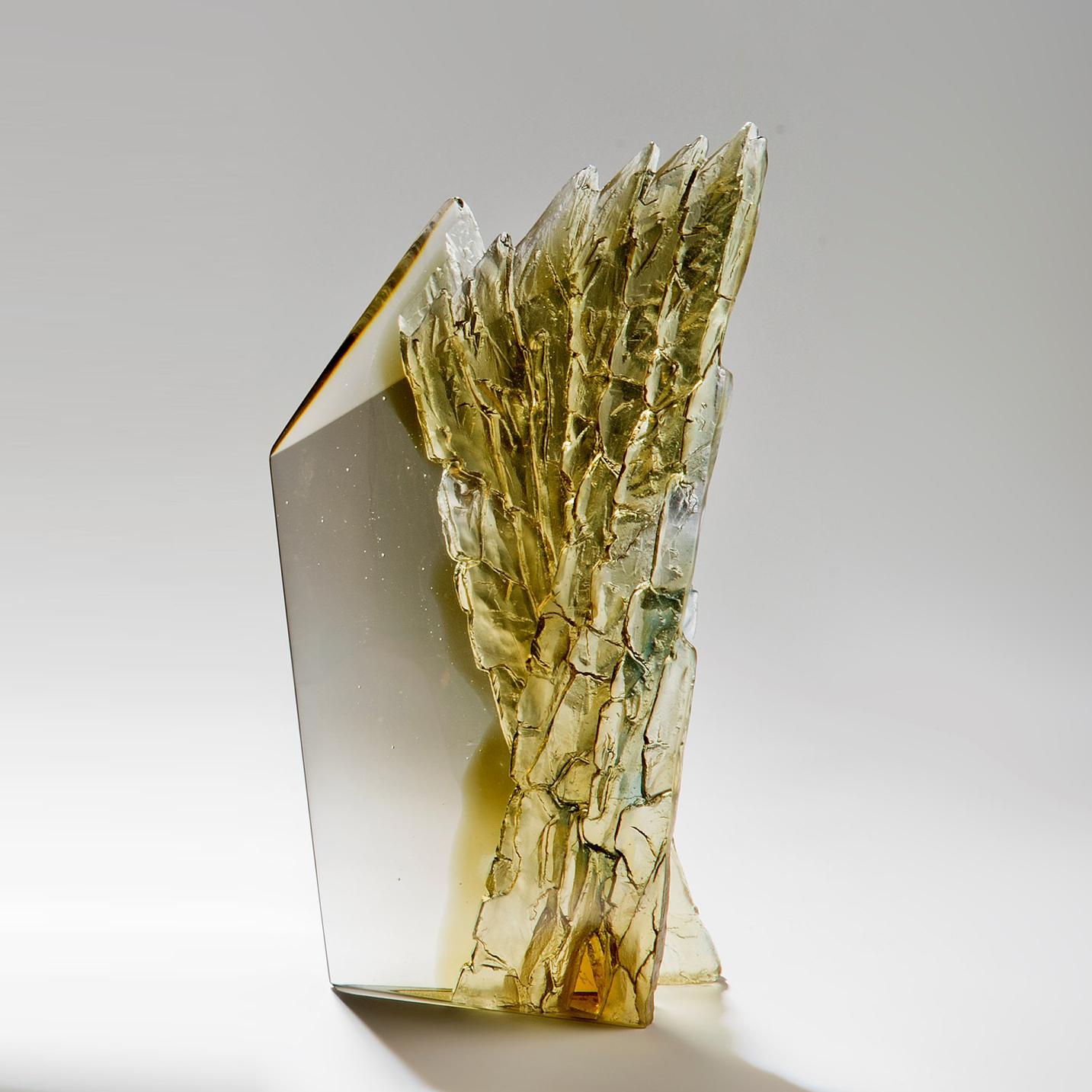 Cliff Edge III is a unique bronze and clear cast glass sculpture by the British artist Crispian Heath. The perfectly smooth and polished sides reveal and contrast with the rugged, highly textured areas created within this beautiful