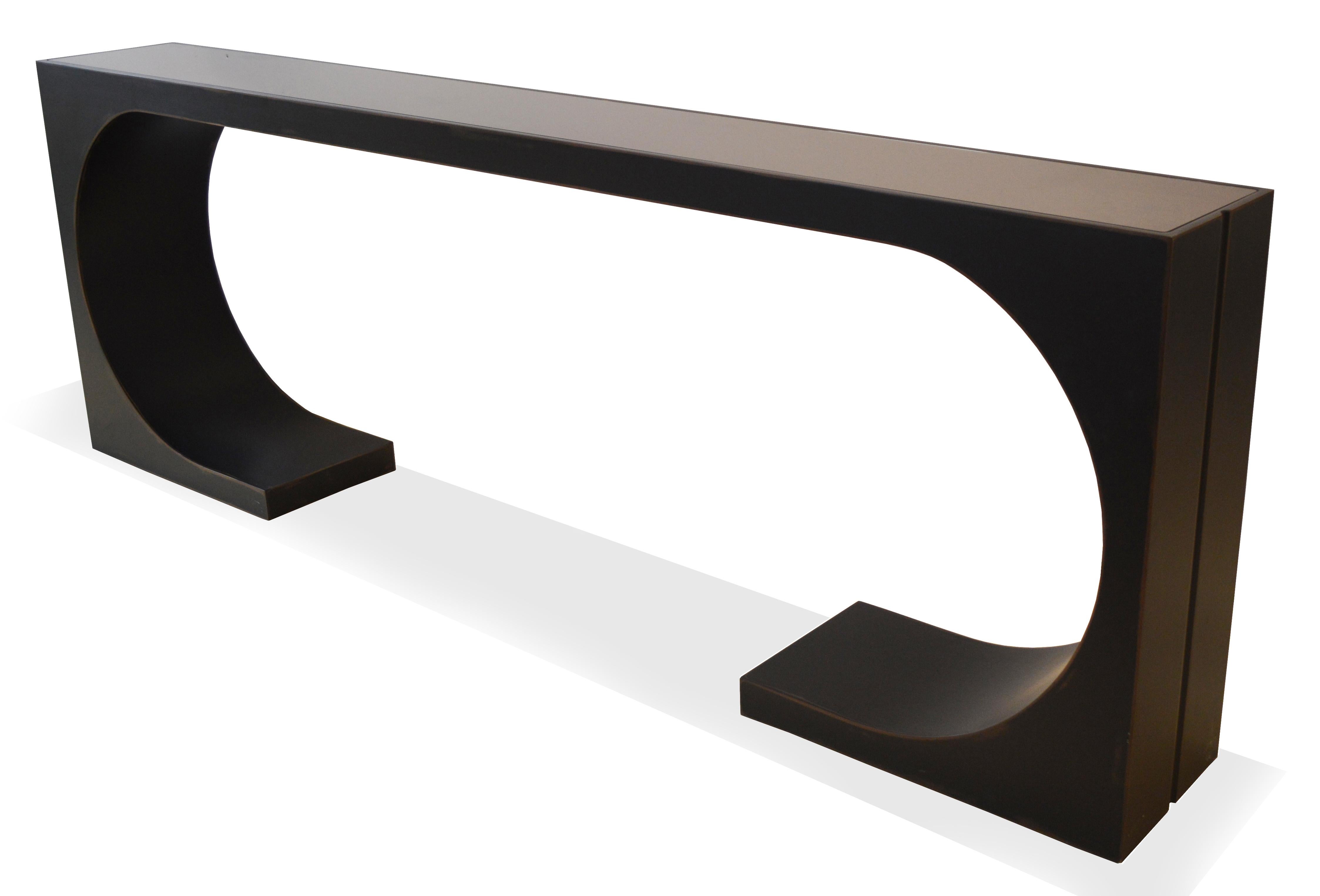Modern Cliff Young Dynasty Console with Mirrored Bronze Glass in Matte Black For Sale