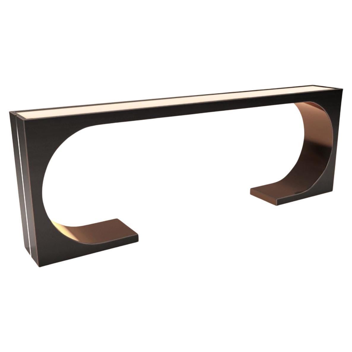 Cliff Young Dynasty Console with Mirrored Bronze Glass in Matte Black For Sale