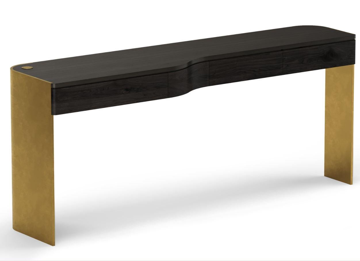 American Cliff Young Izzy Black Rift Oak and Bronze Writing Desk Console For Sale