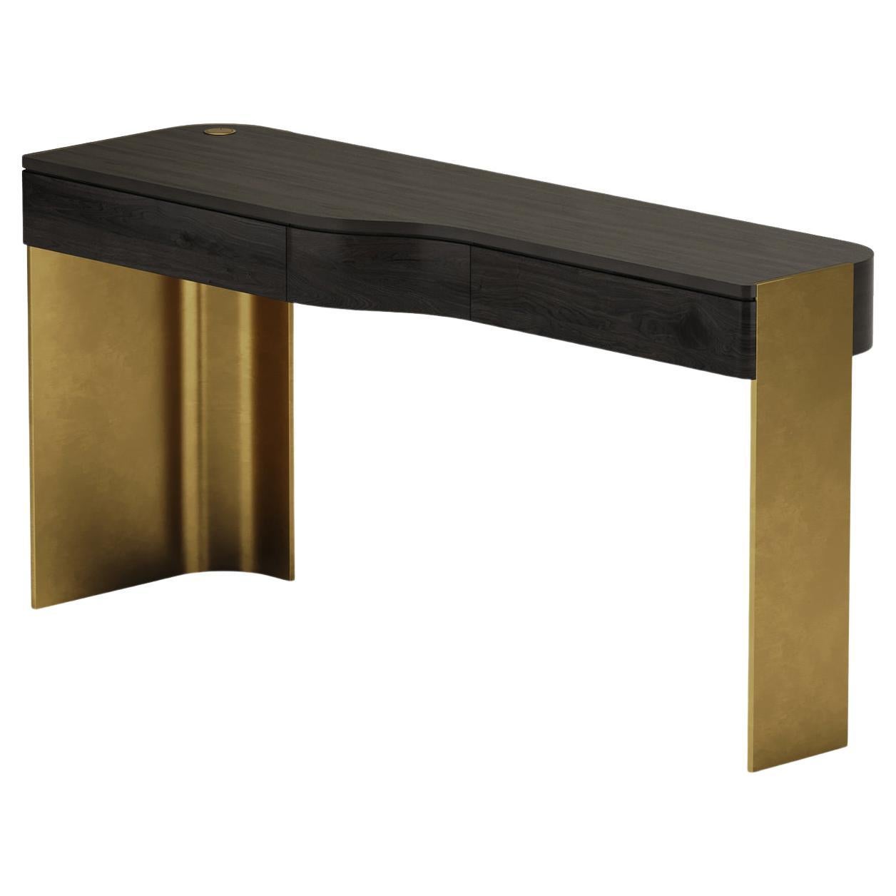 Cliff Young Izzy Black Rift Oak and Bronze Writing Desk Console For ...