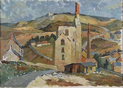 Clifford Charman Landscape with Farmhouses oil painting Modern British Art