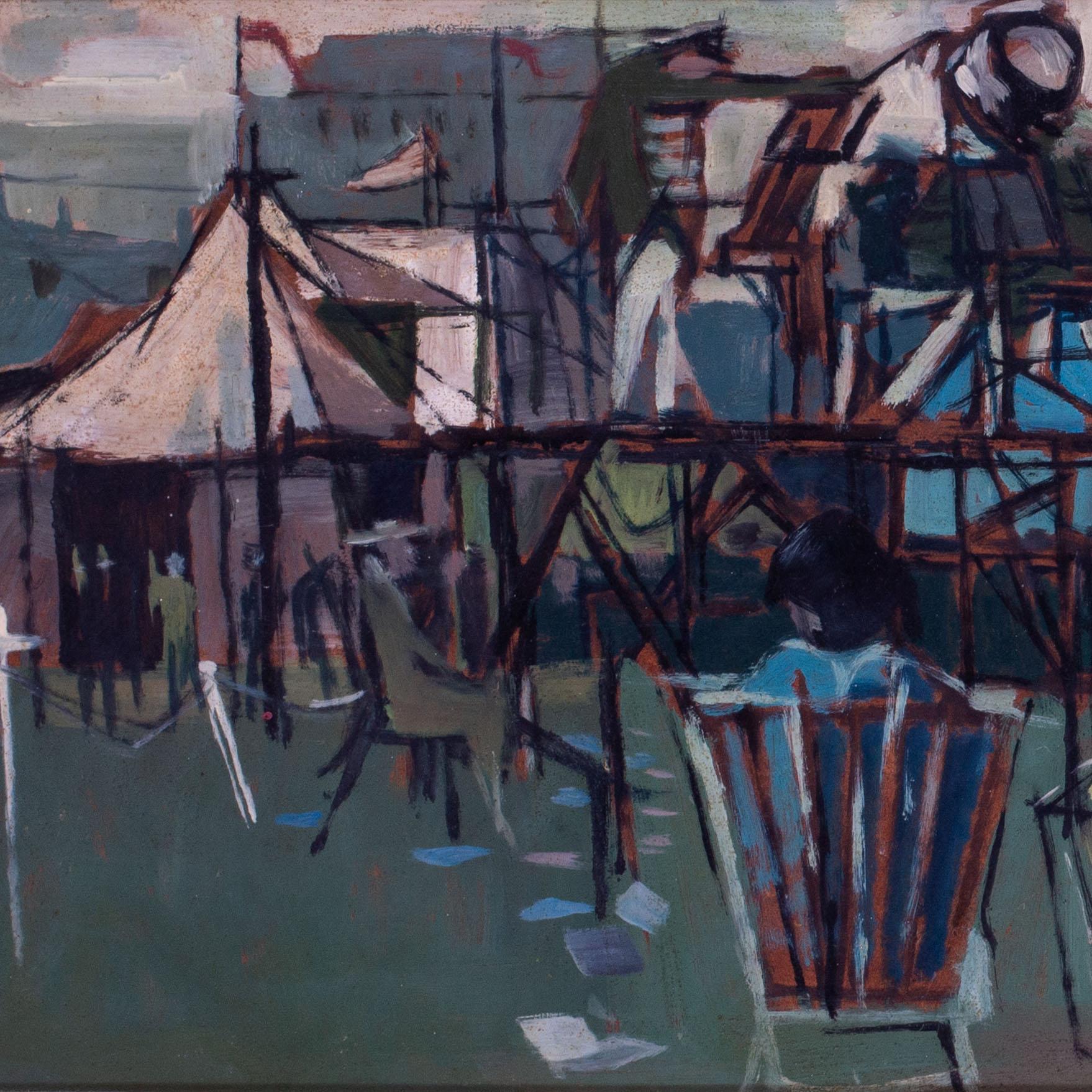 Tableau britannique d'un kiosque à musique, peint en 1954 par Clifford Fishwick en vente 5