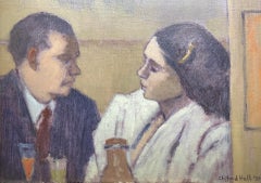 A Cafe in Madrid, Oil on Board Painting, Signed and Dated 1950, English Artist