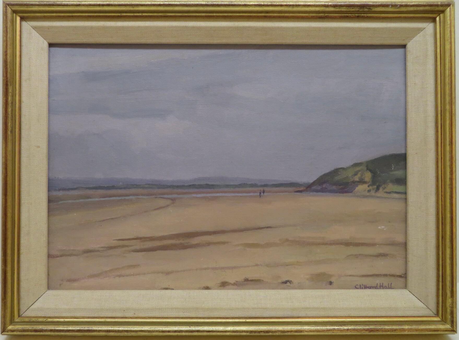 ARTISTA: Clifford Hall ROI NS (1904-1974) Inglés 
TÍTULO:  "Escena de playa" (probablemente Llanmadoc, Gales)
FIRMADO: abajo a la derecha
MEDIO: óleo sobre tabla
TAMAÑO: 41 cm x 30 cm, marco incluido 
ESTADO: muy bueno
DETALLE: Pintor al óleo,