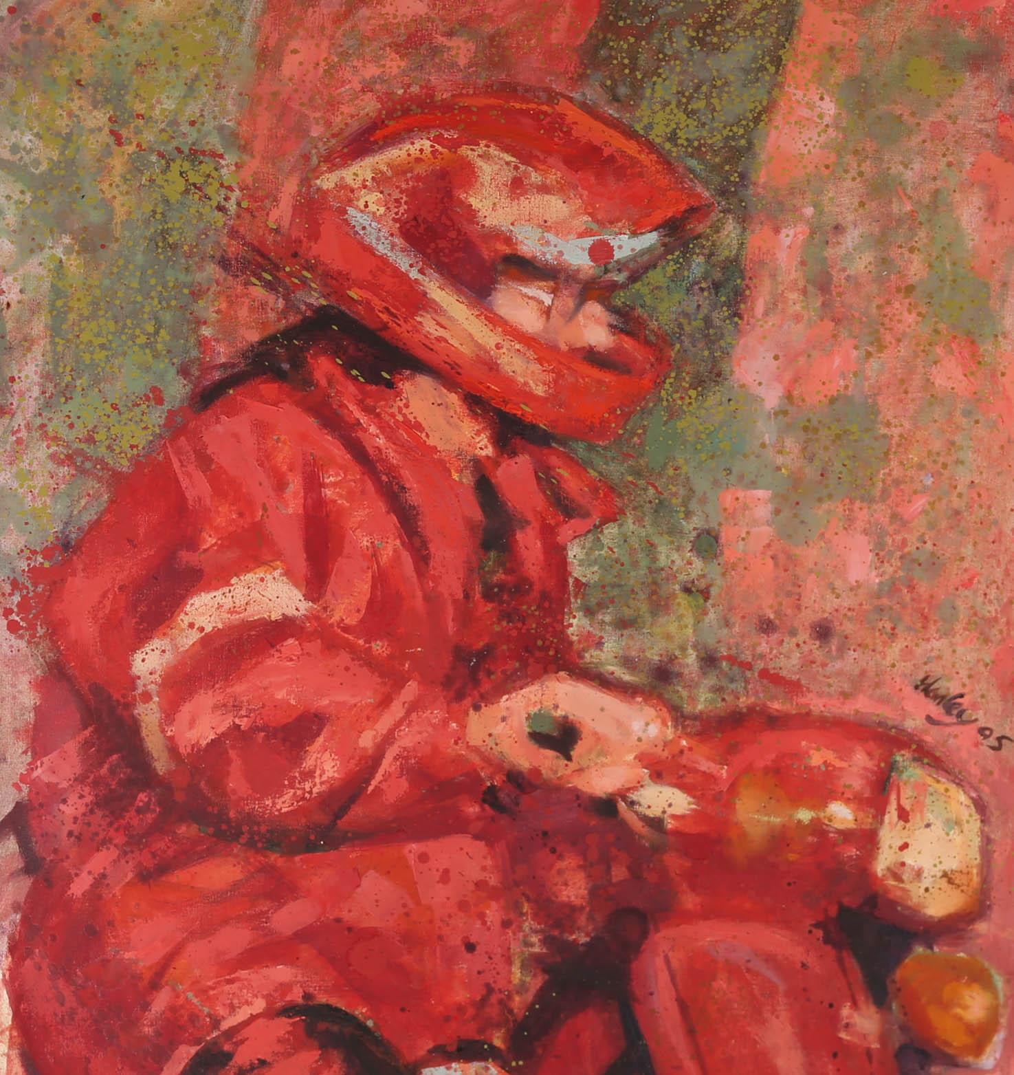Clifford Hanley (1948-2021) - 1995 Oil, Red Biker For Sale 1