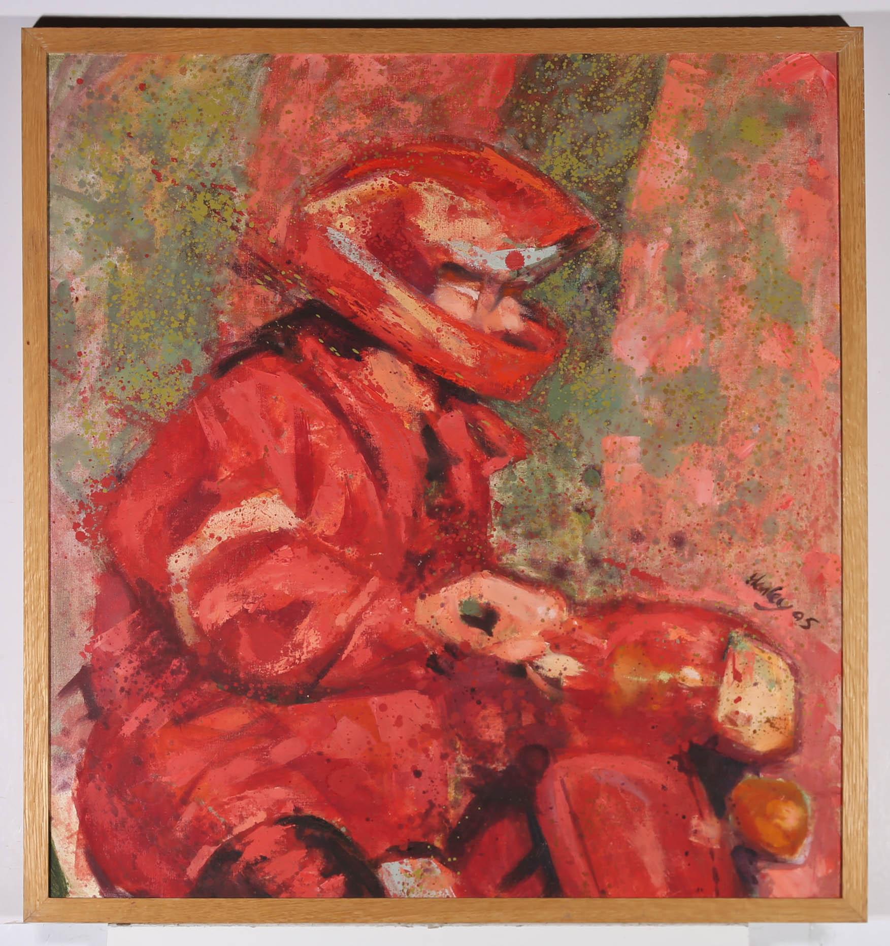 Clifford Hanley (1948-2021) - 1995 Oil, Red Biker For Sale 2