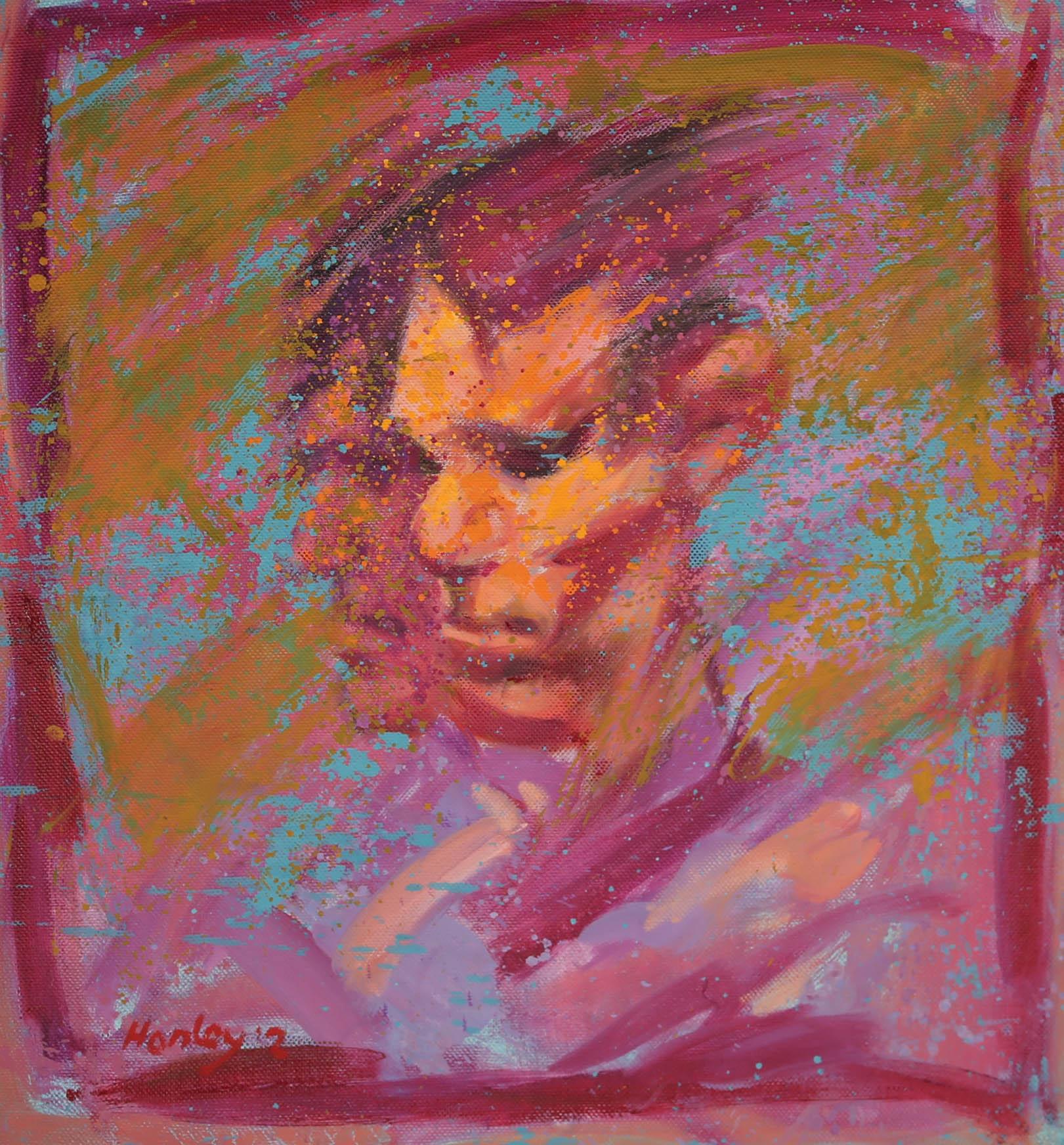 An expressive male portrait by Clifford Hanley, captured in striking block colours and gestural brush strokes. The painting is signed and dated to the lower left-hand corner. On canvas on stretchers.