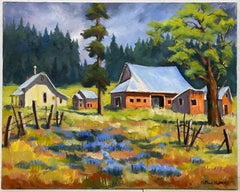 Clifford Holmes Country Homestead mit hohen Kiefern und Wildblumen, ca. 1950