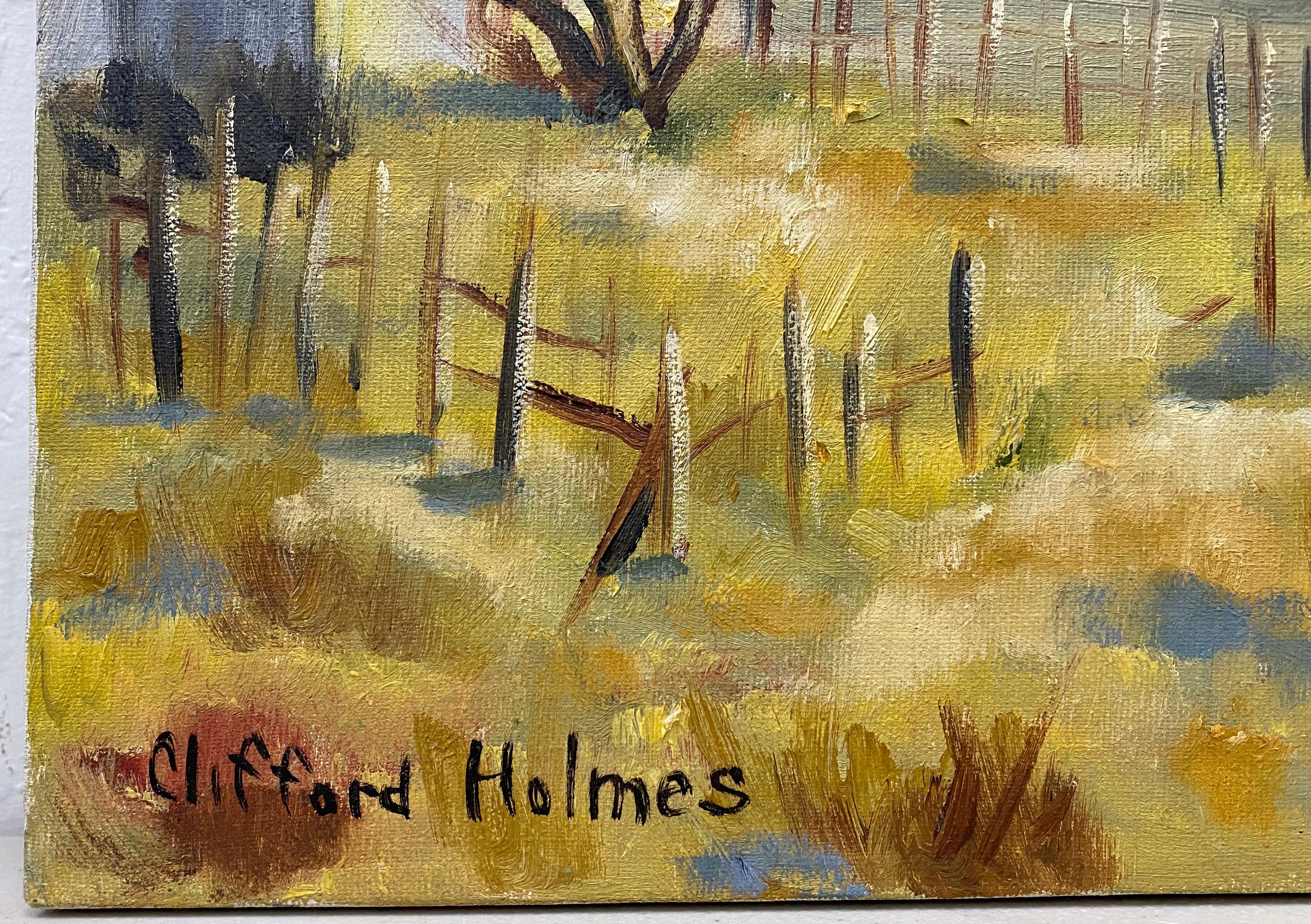 Clifford Holmes, Californie du Nord, Foothills Country Church, peinture à l'huile, vers 1950 en vente 2