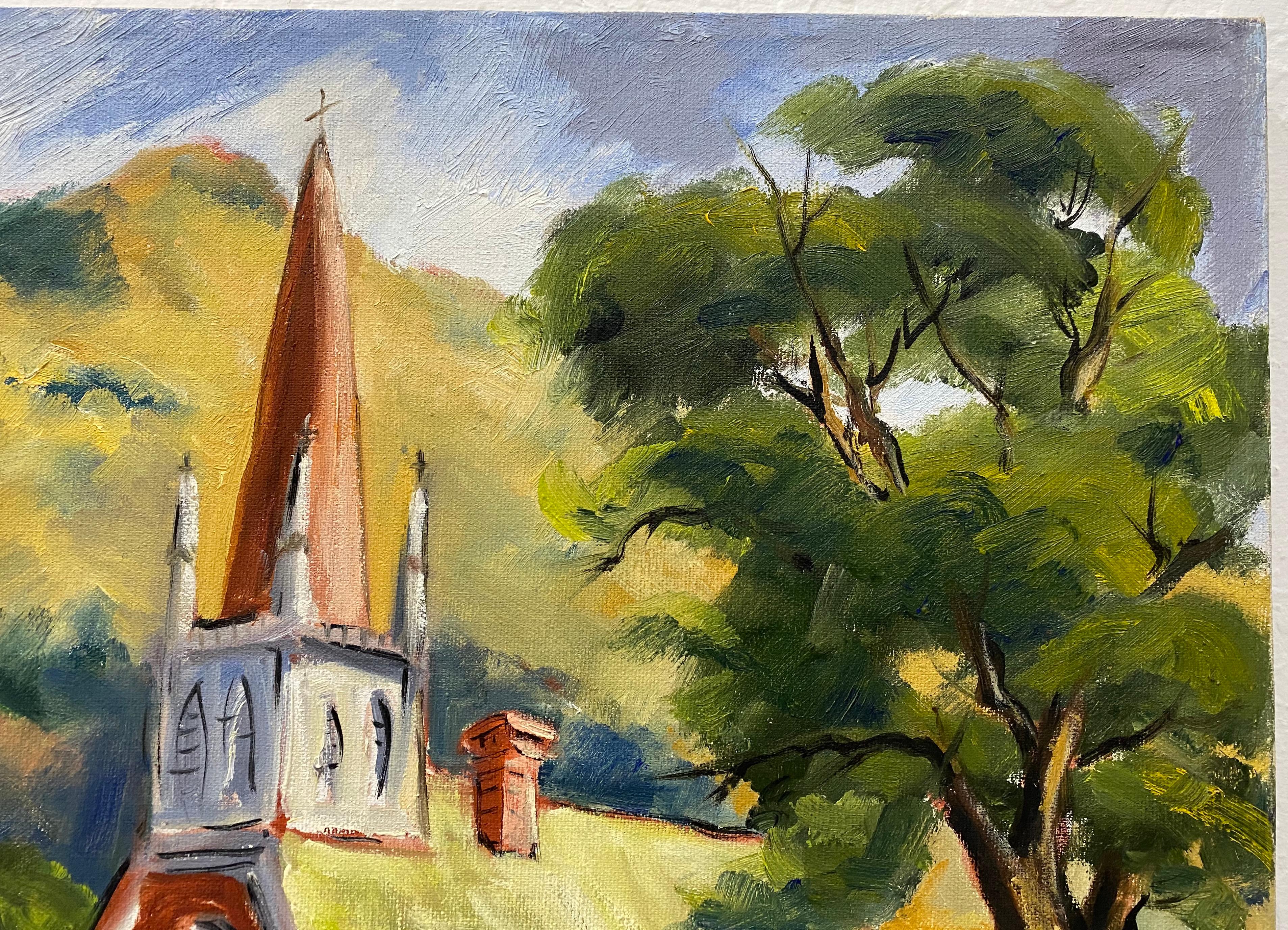 Clifford Holmes, Californie du Nord, Foothills Country Church, peinture à l'huile, vers 1950 en vente 4