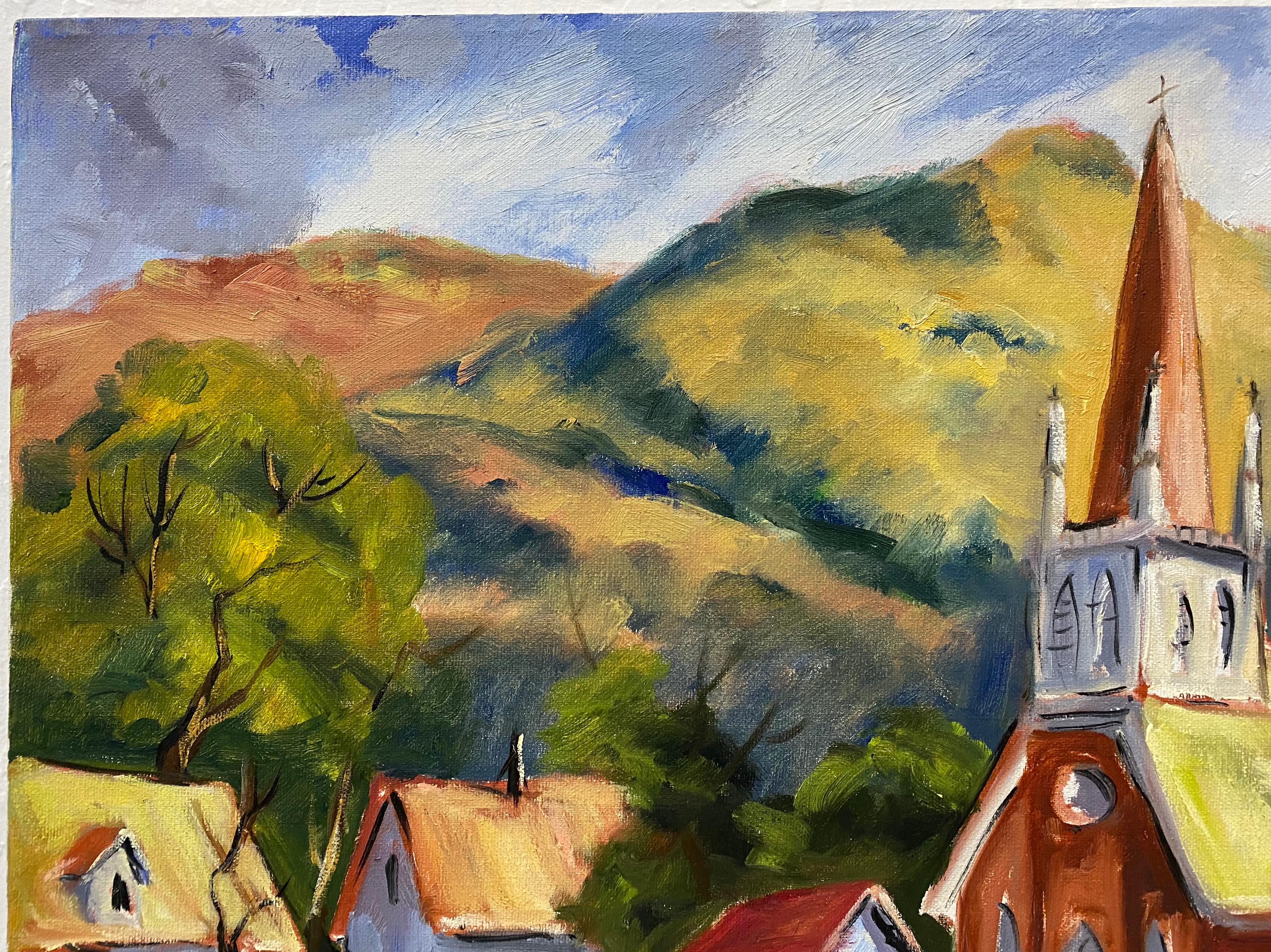 Clifford Holmes Northern California Foothills Country Church Oil Painting C.1950 For Sale 2