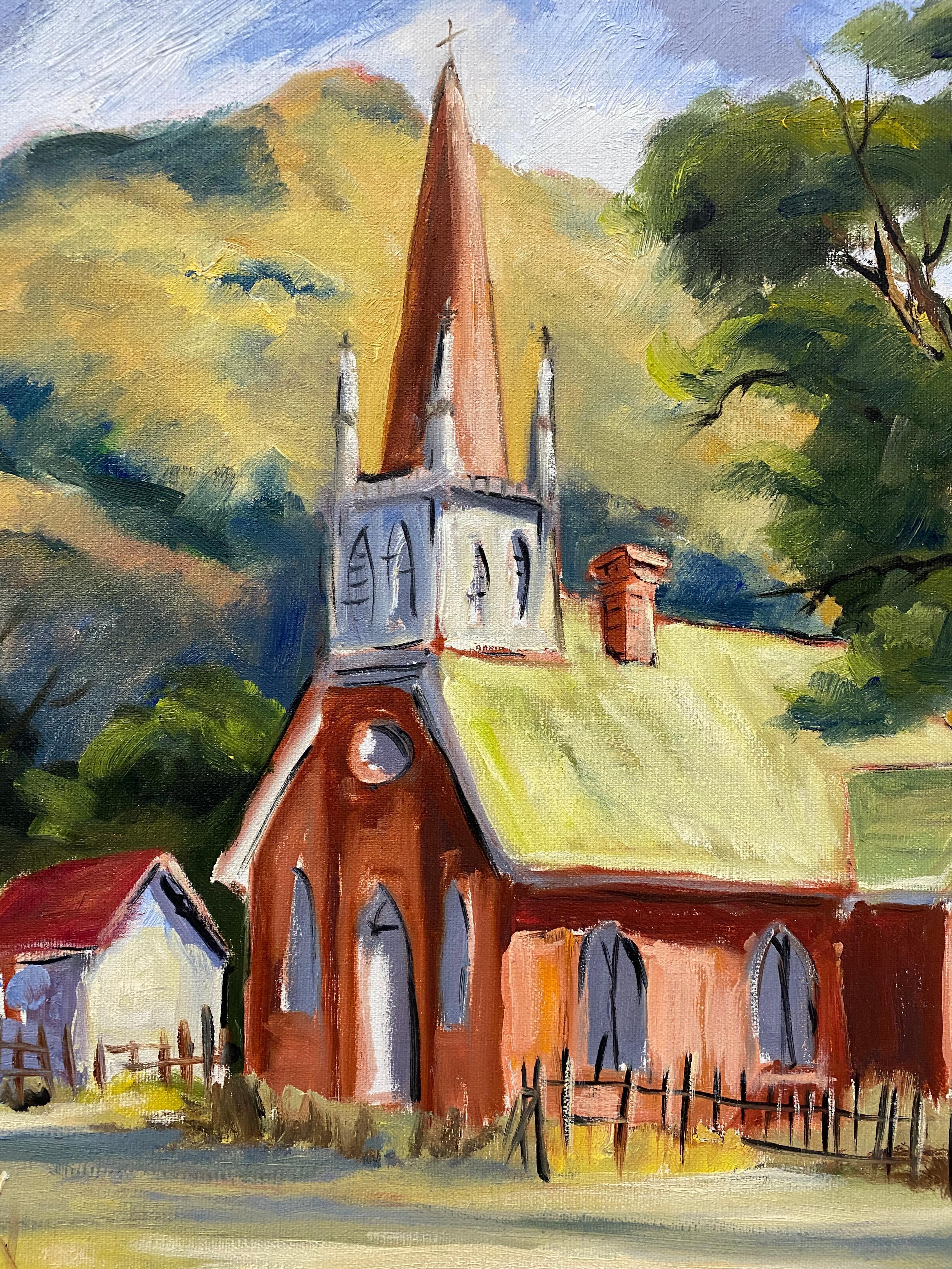 Clifford Holmes, Californie du Nord, Foothills Country Church, peinture à l'huile, vers 1950 en vente 6