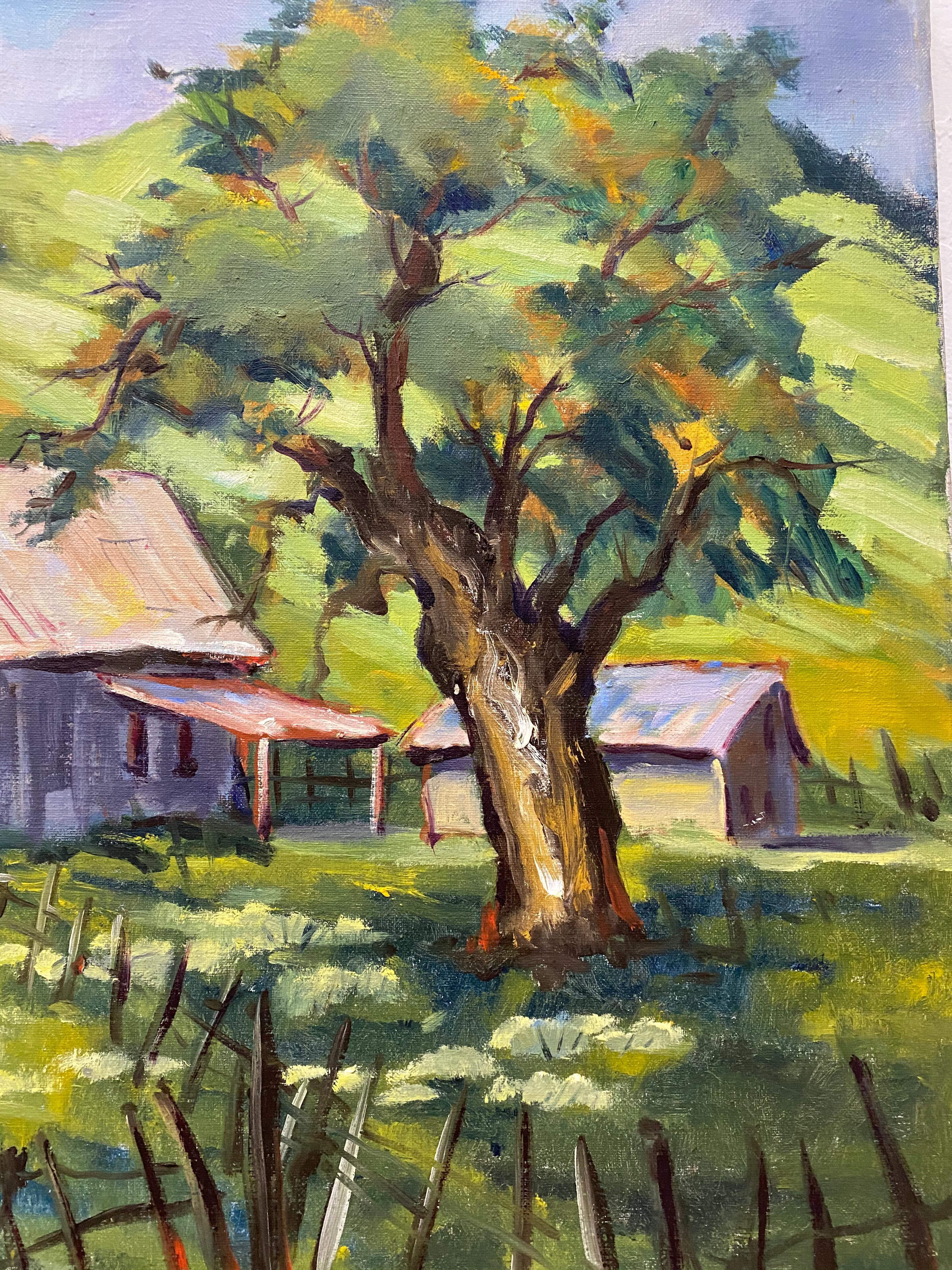 Clifford Holmes Rolling Hills Country Landscape W/ Barn and Oak Tree C.1950 For Sale 3