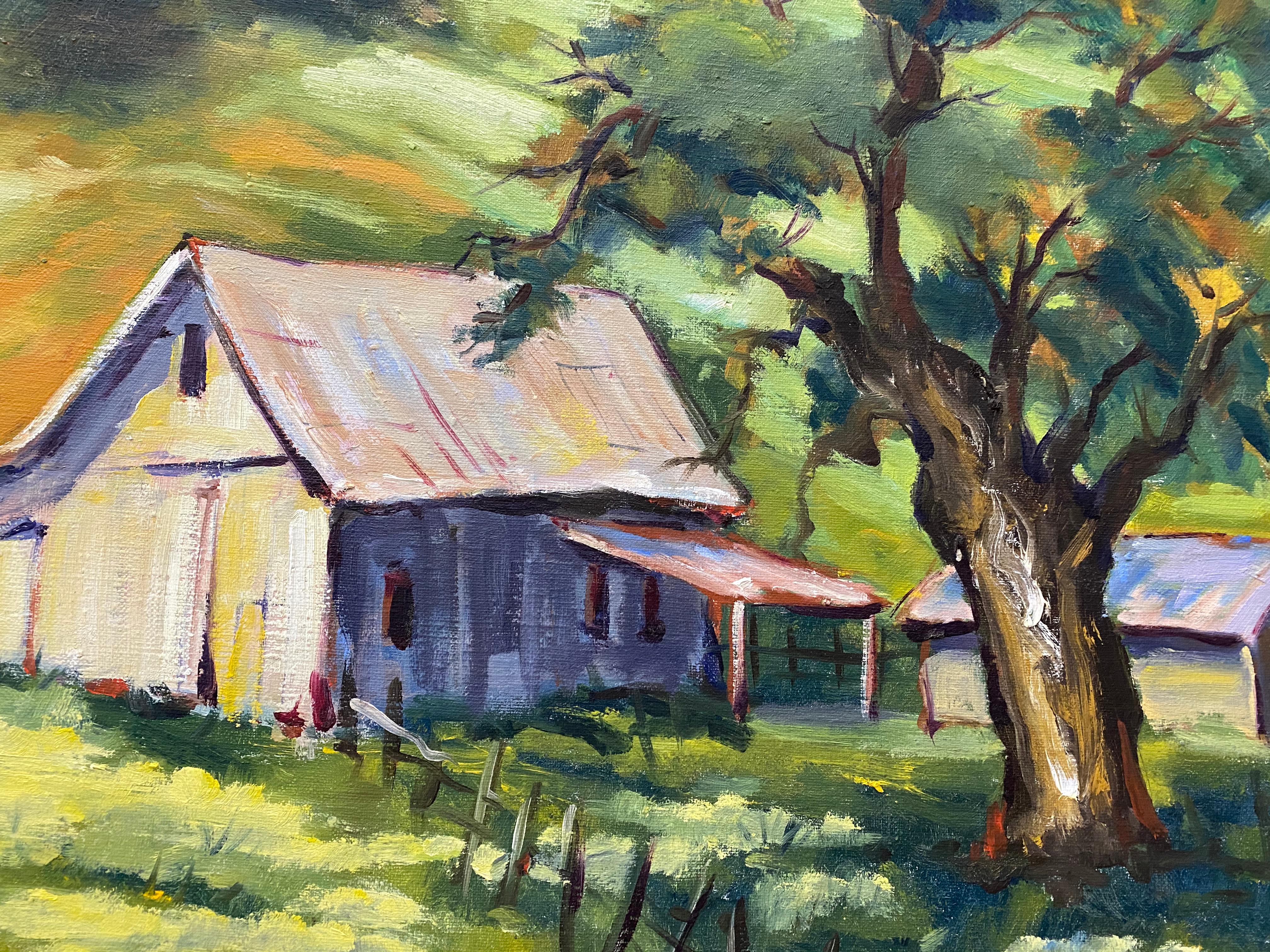 Clifford Holmes Rolling Hills Country Landscape W/ Barn and Oak Tree C.1950 For Sale 4