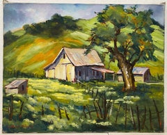 Vintage Clifford Holmes Rolling Hills Country Landscape W/ Barn and Oak Tree C.1950