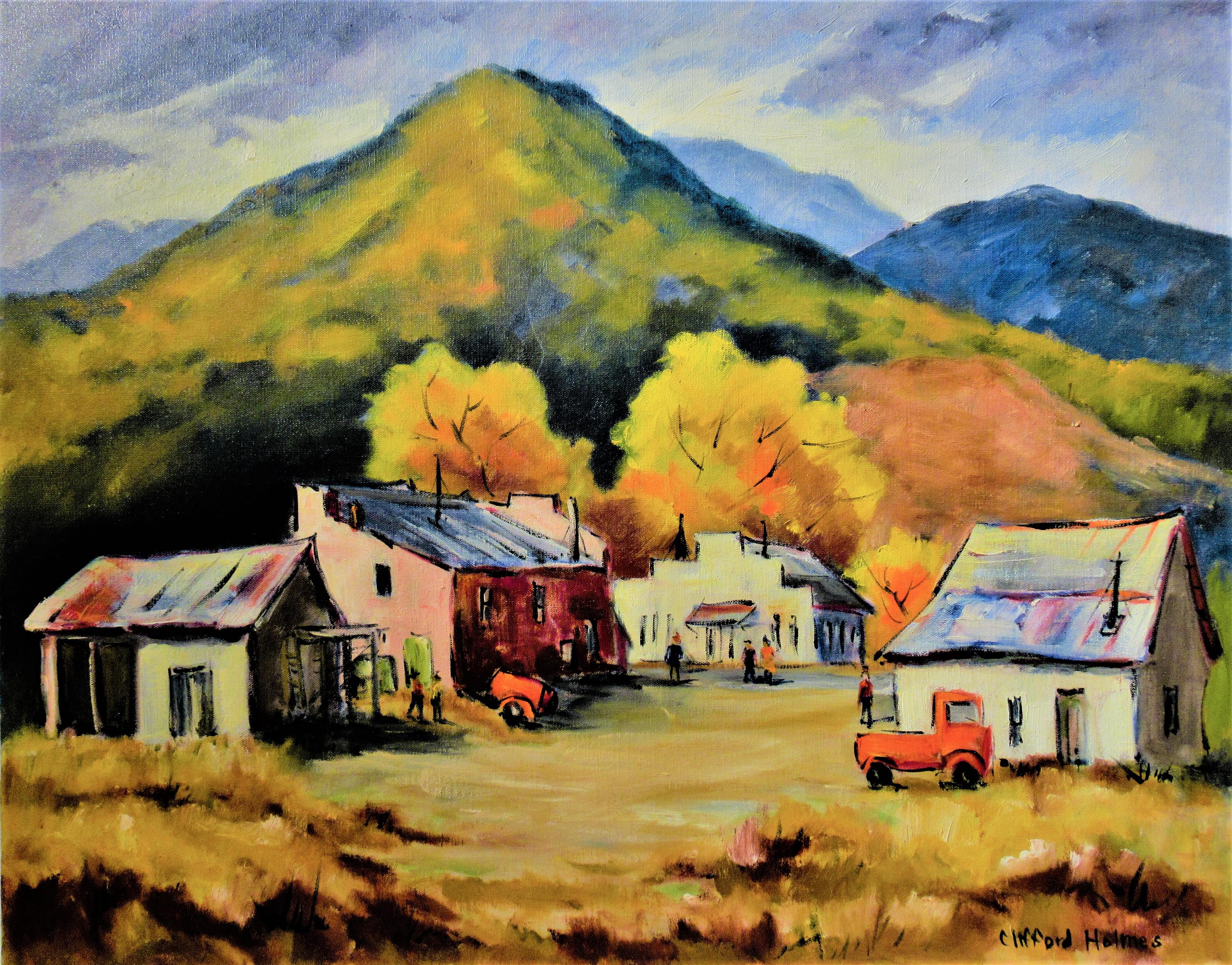Clifford Holmes Figurative Painting - Fort Jones, Siskiyou County, Neat Mount Shasta