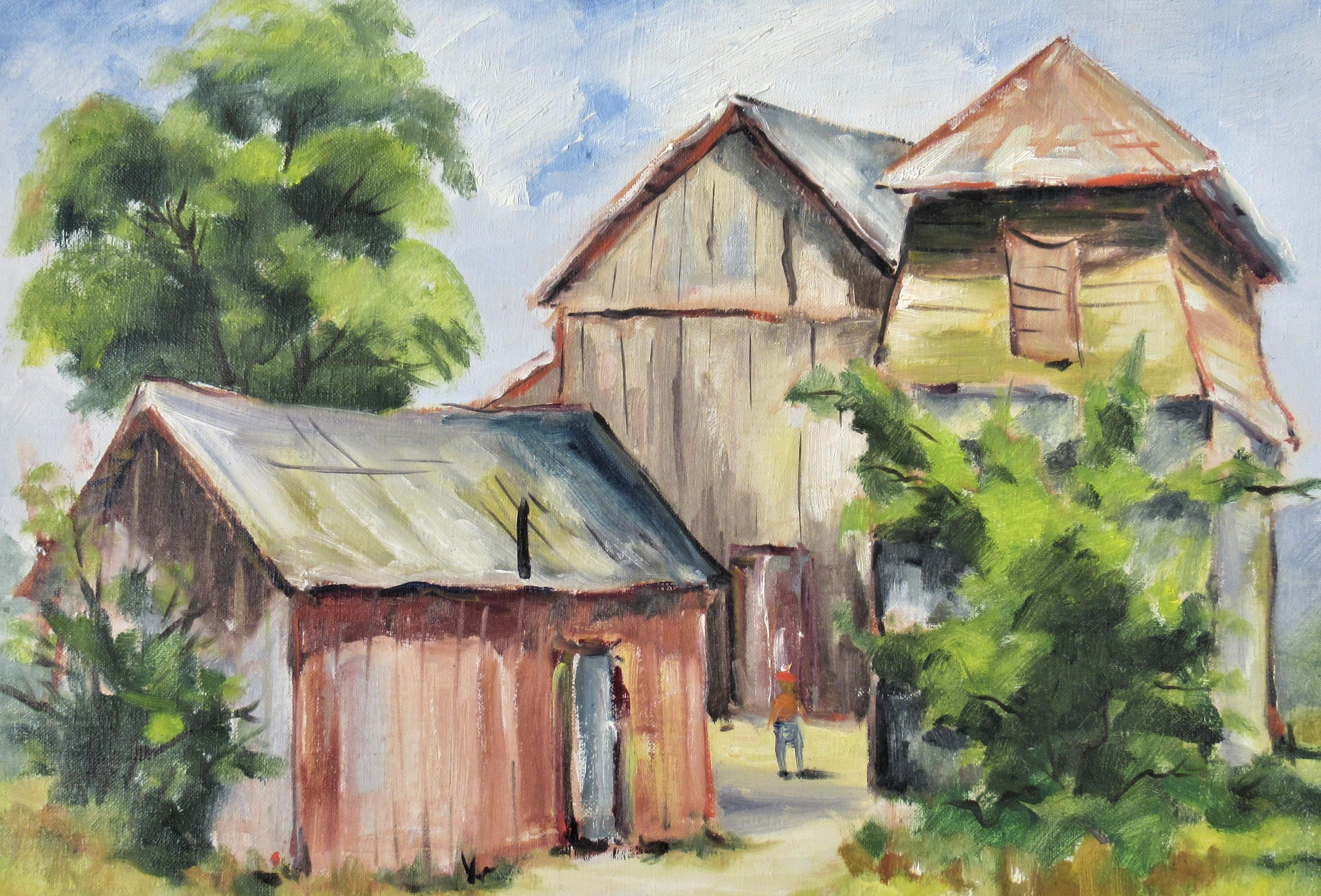 Old Barn, Near Auburn - Painting by Clifford Holmes