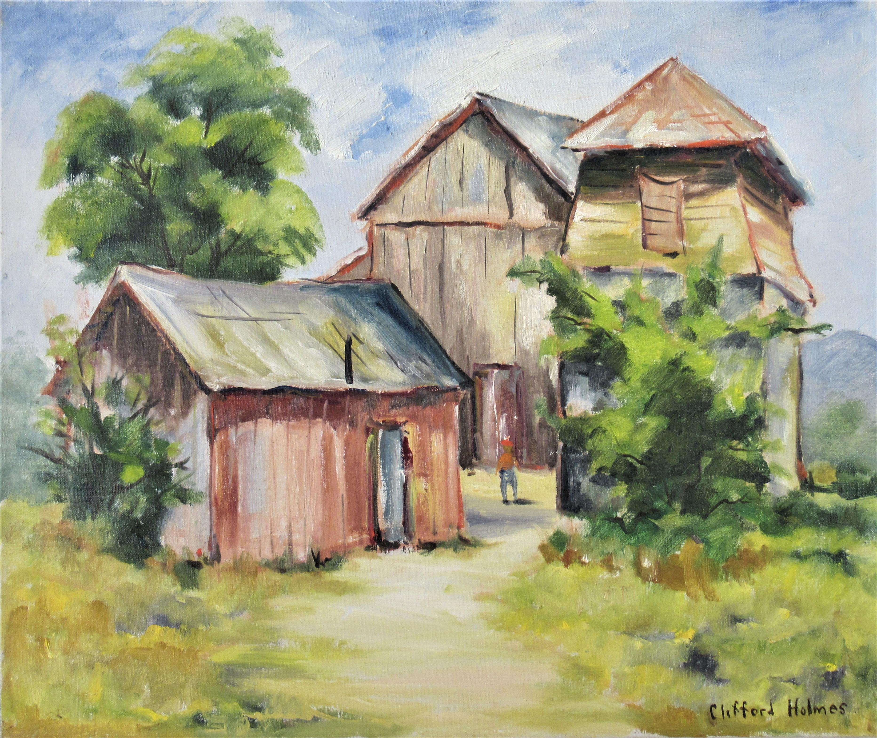 Clifford Holmes Figurative Painting - Old Barn, Near Auburn